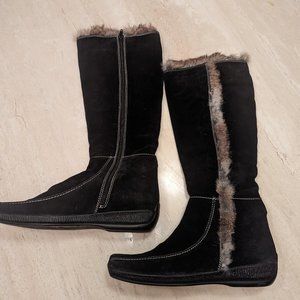 PAOLA FERRI Suede Rabbit Fur Boots--38